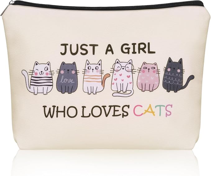 Girlly Cat Mom Makeup Bag For Women & Teen Girl Cat Lover Gifts: Cosmetic Bag & Toiletry Pouch Just A Girl Who Love Cats Themd For Mom, Daughters, Friends.Ideal Gifts For Travel, Birthdays.