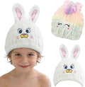 Ksheria 2 PCS Microfiber Hair Towel Wrap for Kids, Girls & Women,Cute Unicorn and White Rabbit Dry Hair Cap - Super Absorbent Quick Drying, Lightweight Turban Towel for Wet Hair