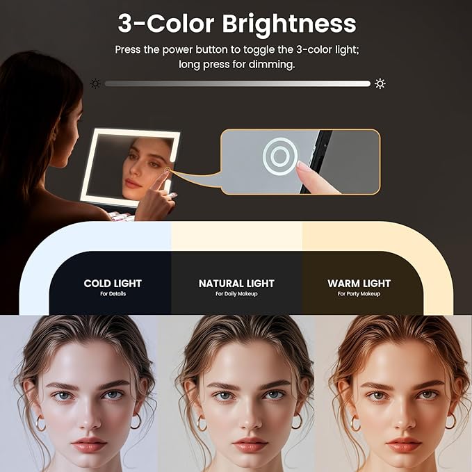 Faquenc Makeup Case with Lighted Mirror - Shiny Gold Hard Makeup Train Case with 3-Color LED Mirror, Portable Makeup Organizer Box for Women & Travel, Aluminum Cosmetic Case with Lock