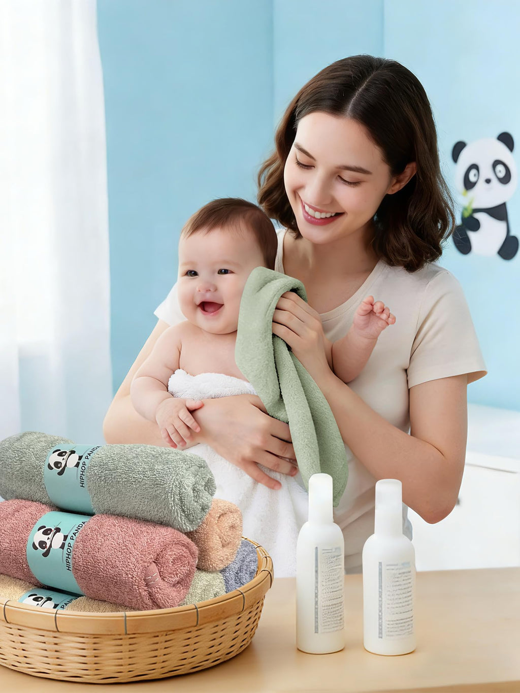 HIPHOP PANDA Ultra Soft Baby Washcloths, 2-Layer Absorbent Wash Cloths