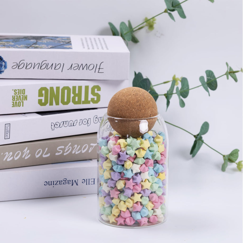 NovaPuff 1 Pack 6.69 In Glass Storage Container, Ball Cork Jar Decorative Organizer, Cute Canister for Tip Change Sugar/Cotton Swab Holder