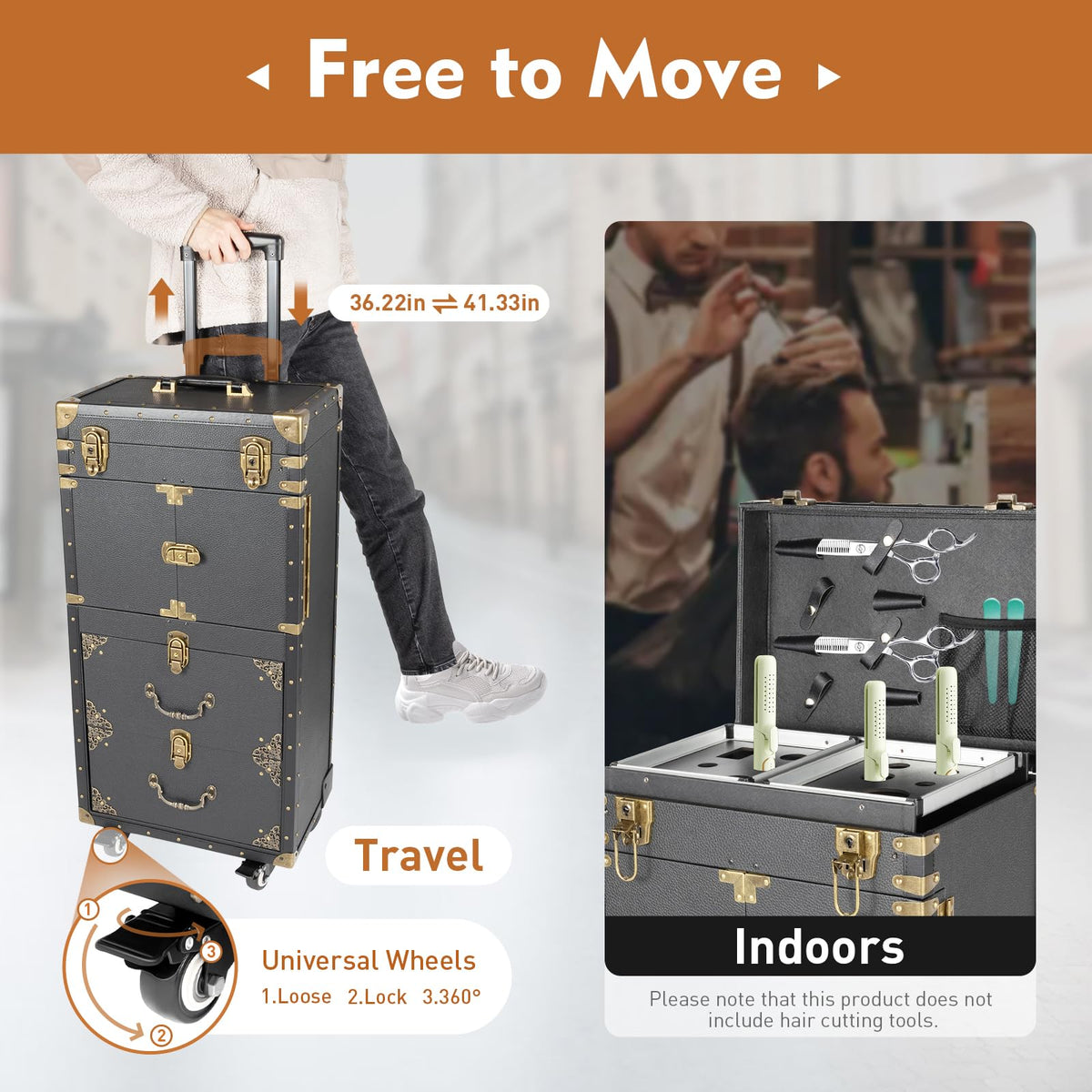 Rolling Lockable Makeup Train Case, Hairdressing Trolley Travel Organizer Tool Box Stylist Beauty Salon Cosmetic Luggage with Hair Dryer Holder for Barber Stores Hairdressing Colleges Homes