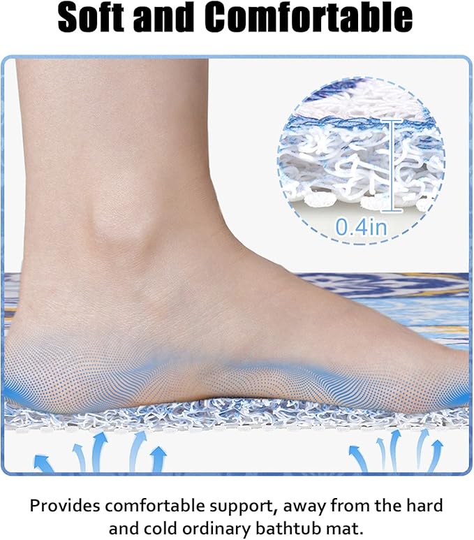 Shower Mat Bathtub Mat Non-Slip, 24x32 Inch, Soft Comfort Bath Mat with Drainage Holes, PVC Loofah Massage Bathmat for Shower, Tub, Bathroom, Wet Areas, Quick Drying