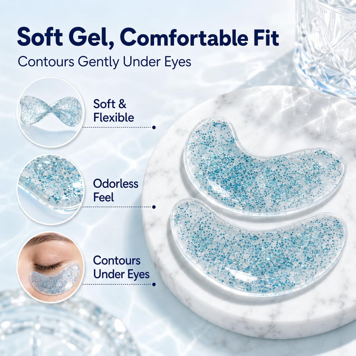 Rovian 8 Pack Reusable Eye Patches, Glitter Cooling Eye Gel Patches for Puffiness, Dark Circles and Quick Makeup Prep