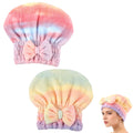 2PCS Super Absorbent Hair Towel Wrap for Wet Hair,Microfiber Hair Drying with Caps Bow Design,2026 New Fast Drying Hair Turban Wrap Towels Shower Cap for Girls and Women (Mix)