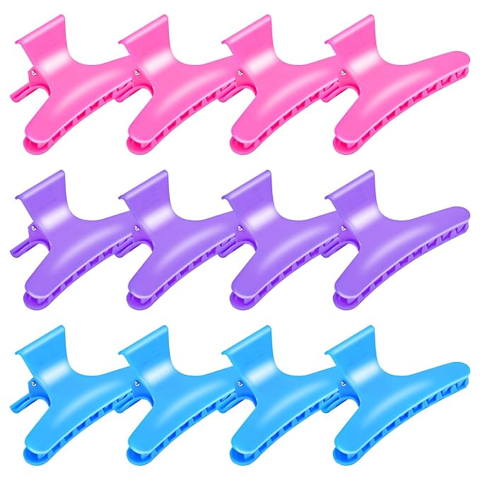 BAHABY Hair Clips for Styling Sectioning 12 Pack Hot Pink Purple Blue Butterfly Clamps Hair Claw Clips Pro Salon Hair Clips for Styling, Sectioning, Cutting and Coloring