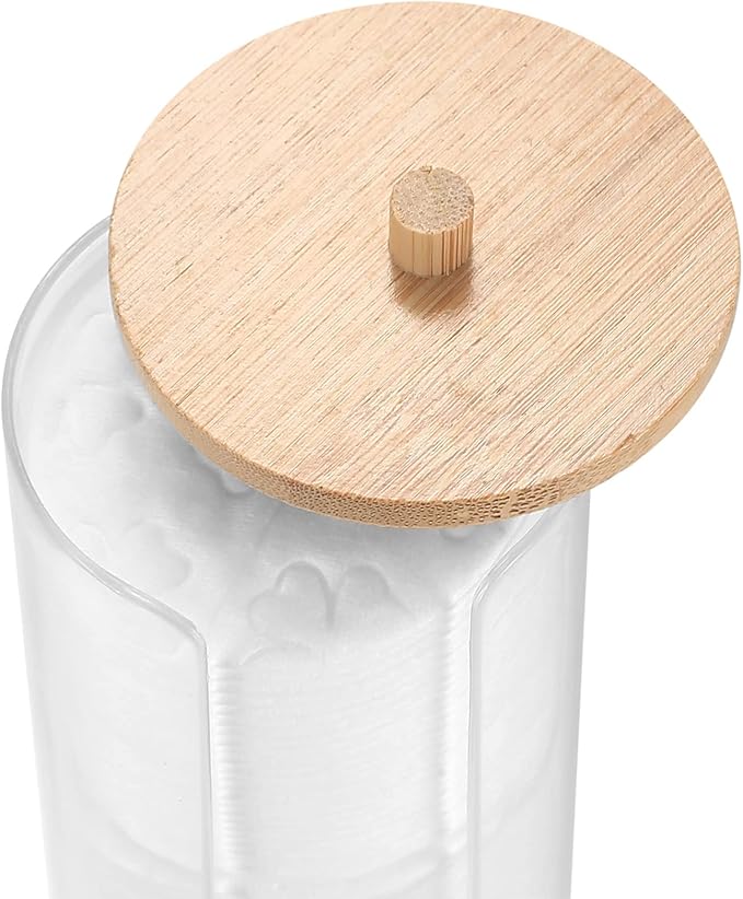 Fulushouxi 2 Pcs Cotton Pad Holder, Bathroom Makeup Organizers Containers for Cotton Ball/Swab/Round Pads/Floss/Hair Ties Canister Vanity Storage Jars Dispenser Holder wuth Bamboo Lid