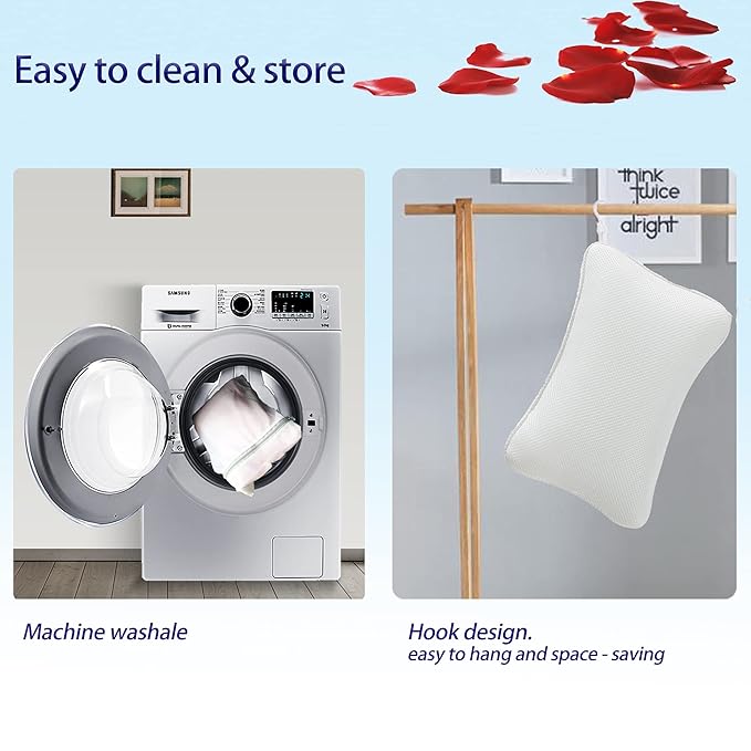Bath Pillow for Tub, Non Slip, Breathable Soft, Comfortable Head Neck Support, Machine Washable, 2 Suction Cups(Off White)