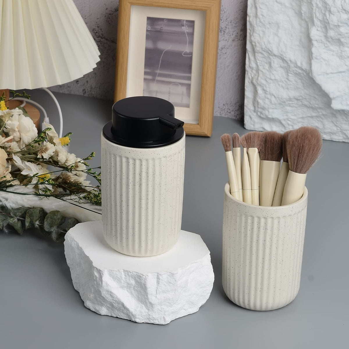BosilunLife Foaming Soap Dispenser Set - White Ceramic Foam Hand Dispenser