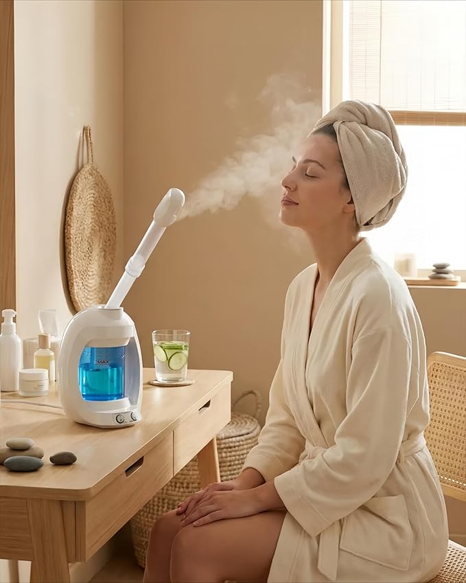 Facial Steamer-Face Steamer for Facial Deep Cleaning, Vaporizador Facial for Esthetician and Nano Ionic Hot Steam for Face, Professional Facial Steamer with a Headband and Acne Needle Set.(Blue)