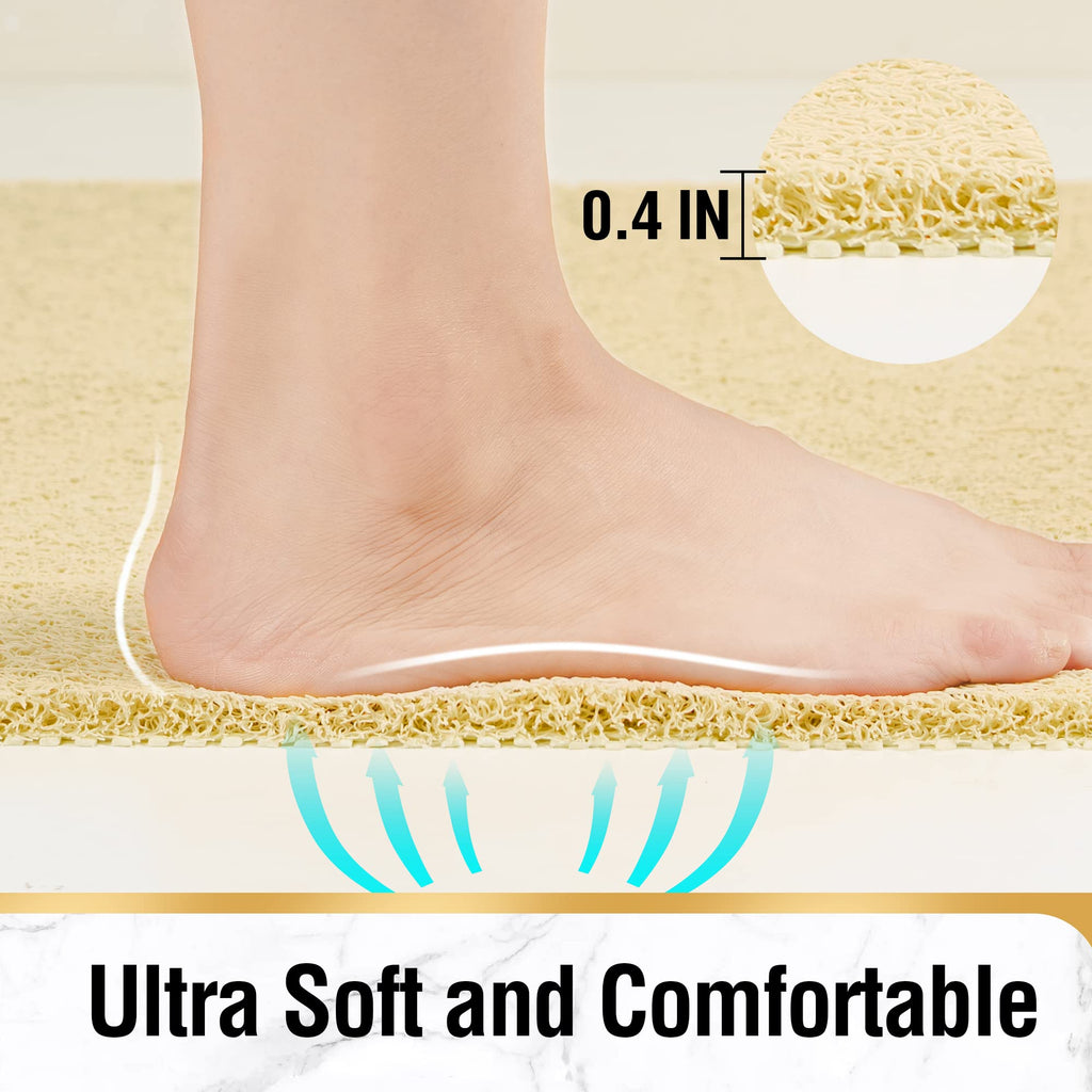 HITSLAM Shower mat Non Slip, 24 x 32 Inch Bathtub Mat Non Slip with Drain, Soft PVC Loofah Shower Bath Mat for Tub, Quick Drying Bathroom Shower Mat, Beige