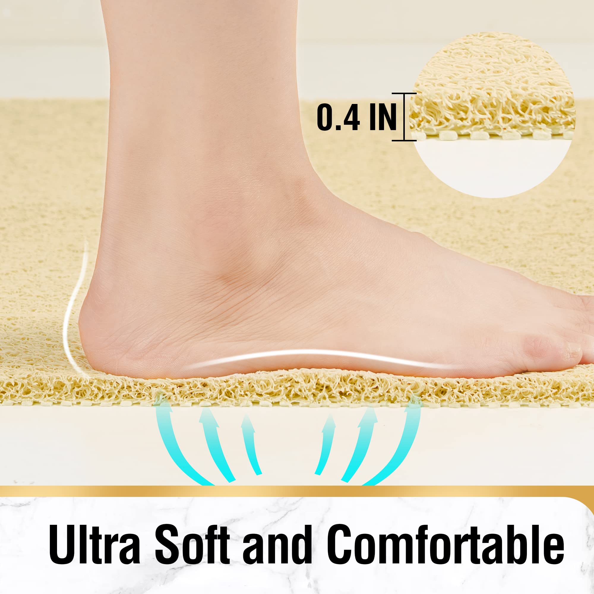 HITSLAM Shower mat Non Slip, 24 x 32 Inch Bathtub Mat Non Slip with Drain, Soft PVC Loofah Shower Bath Mat for Tub, Quick Drying Bathroom Shower Mat, Beige