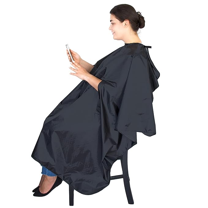 Black Hair Cutting Shampoo Cape w Armholes - Nylon Waterproof Color Cape
