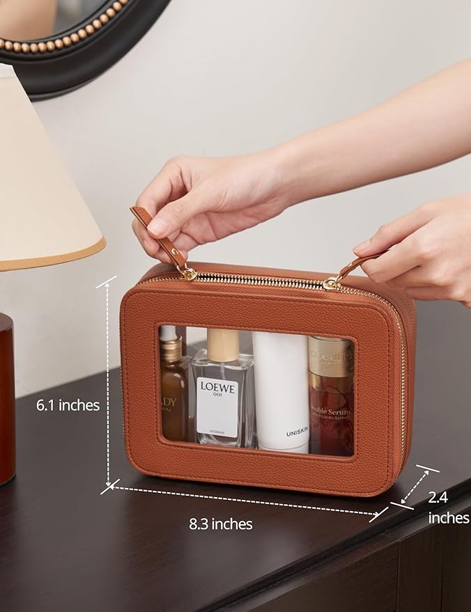 Popvibe Clear Makeup Bag Toiletry Case Travel Transparent Cosmetic Bag with Zipper, Portable Make Up Organizer Traveling Compact Car Bag for Essentials