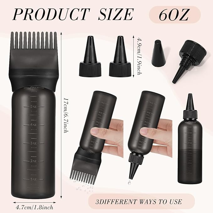 Pimoys Root Comb Hair Dye Oil Applicator Bottles For Scalp Brush, Black