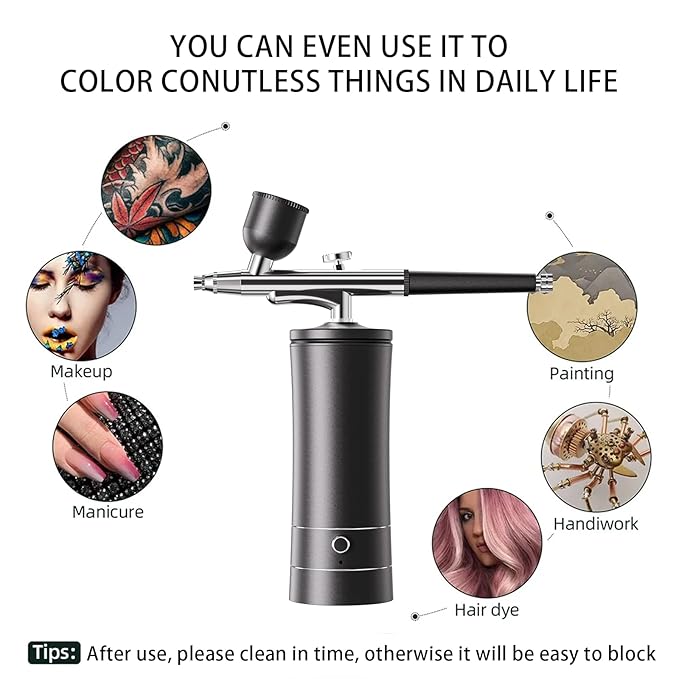 Airbrush Kit Air Brush Kit With Air Compressor Nail Charms Wireless Air Brush for Barber, Nail Art, Makeup, Model Painting(Black - with extension tube)