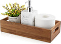 ALELION Acacia Wood Bathroom Storage Basket for Organizing - Toilet Paper Basket with Handle for Back of Toilet Tank Top Topper - Small Narrow Baskets for Kitchen Pantry Garage Laundry Room Storage