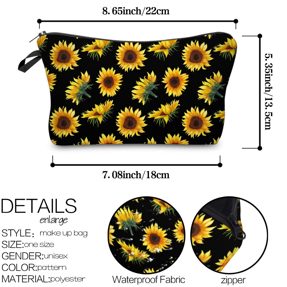 Deanfun Makeup Case Small, Cosmetic Zipper Bag Waterproof for Purse Mini, Women Cute Traveling Accessories Pouch for Ladies Thanksgiving Gifts(Sunflower D2-52355)