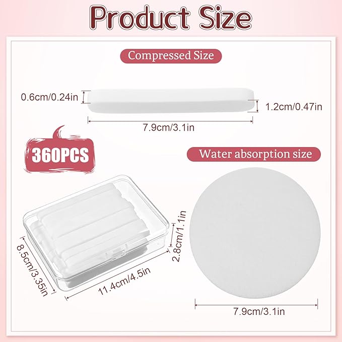 AOZUO 360 Pcs White Compressed Facial Sponges, Round Compress Face Sponge for Estheticians Soft Compressed Makeup Sponges with Travel case Face Exfoliating Pads for Washing SPA Makeup Removal