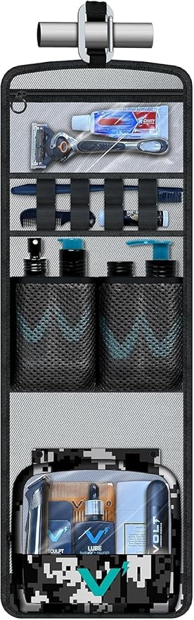 VOLT Grooming GoPack Travel Toiletry Bag for Men, Hanging Organizer for Travel Essentials & Toiletries, Military Grade Cordura Fabric with Fold-Out Design, Pockets & Removable TSA Storage Bag, Camo