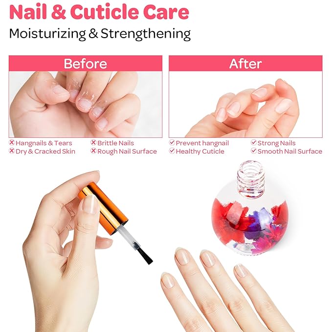JIASHENG Cuticle Oil, Scented Nail Oil Infused with Real Flowers, Rose 15ml