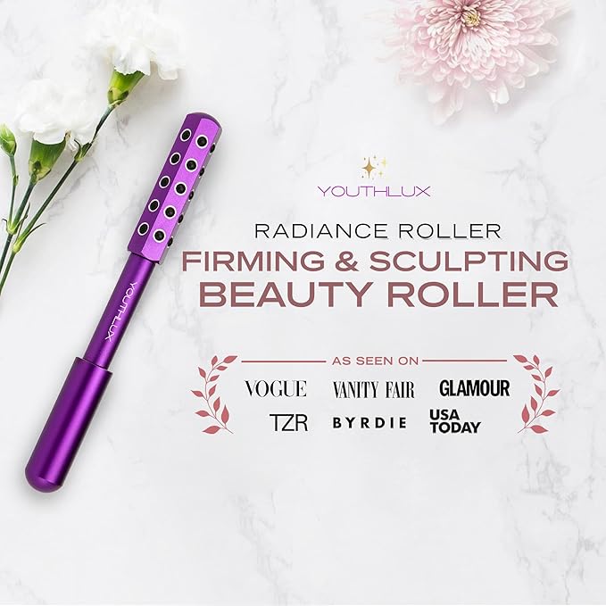 YOUTHLUX Radiance Roller – Germanium Stone Facial Massage Tool/Wand Face Roller for Lifting, Sculpting, De-Puffing, Glow Boost, Energizing & Cooling Effect (Purple)