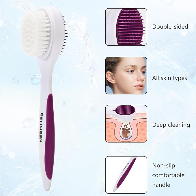 Silicone Face Scrubber Double Side, Handheld Facial Cleansing Brush 2 in 1 Face Cleanser Brush for Deep Cleansing and Exfoliating, Blackhead Makeup Removal 2 Pcs, Purple