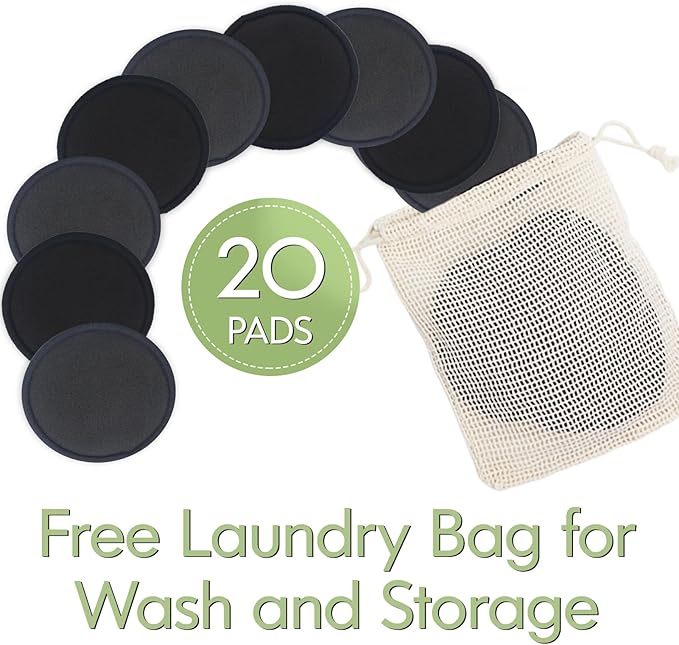 Sopurrrdy Reusable Makeup Remover Pads 20 Pack Reusable Makeup Cotton Rounds with Laundry Bag|Soft Black Cotton Makeup Remover Pads for Face