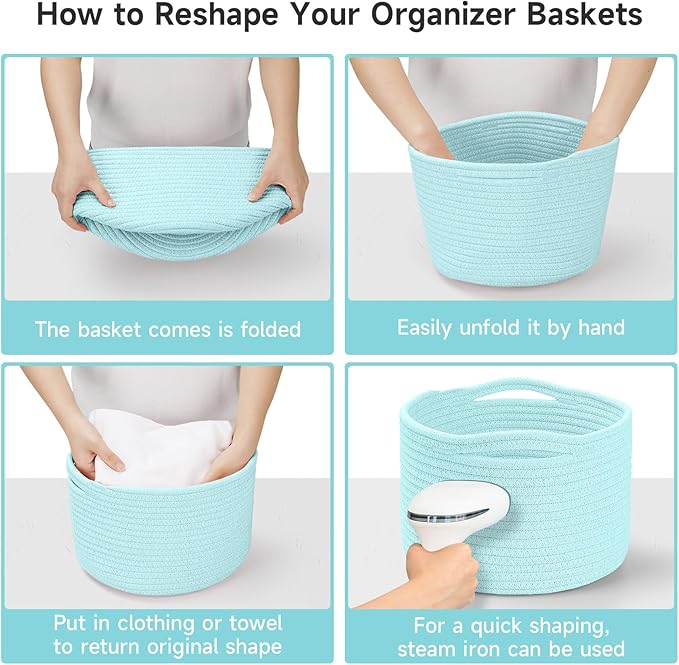 Small Rope Baskets for Storage, Baskets for Gifts Empty, Cute Round Woven Basket, Decorative Shelf Baskets 9.82×9.82×7.1", Cotton Toy Basket Storage Bins for Organizer 3 Packs