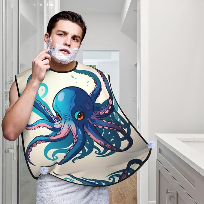 Jellyfish Pattern Print Beard Bib Shaving Apron, Beard Hair Trimming Cape Gift For Dad