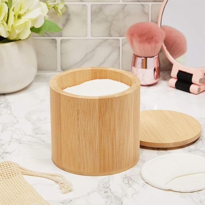 Glamlily Reusable Cotton Pads for Face Makeup Removal with Bamboo Holder and Mesh Storage Bag (White) 16 Pack