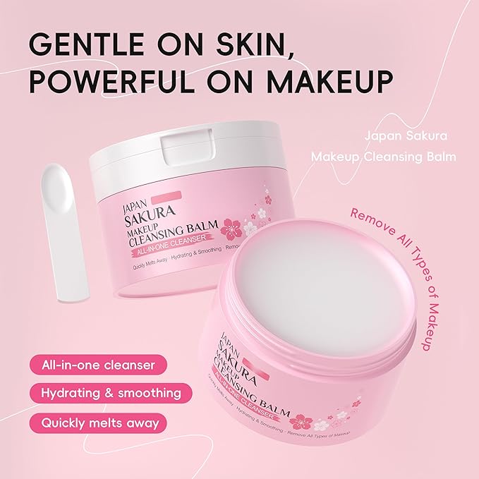 DLZZRS Sakura Makeup Cleansing Balm, Hydrating & Smoothing All-In-One Cleanser Quickly Melts Away, Gently Cleanse Dirt, Impurities And Makeup Face Cleanser & Makeup Remover for Women Girls, 3.53oz.