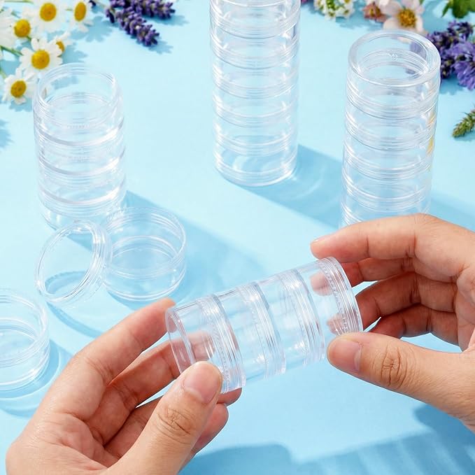 4 Sets 6 Layer Stackable Plastic Containers, 10G/10ML Clear Cosmetic Storage Box Round Organizer Jars for Beads, Buttons, Small Jewelry Findings