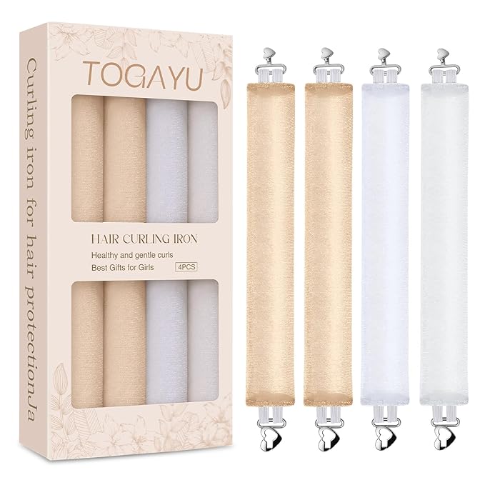 Togayu Heatless Curls Overnight Set - 4PCS Jumbo Velvet Hair Rollers to Sleep In, Soft Flexi Rods for No Damage Curls and Waves - For Long Natural & Textured