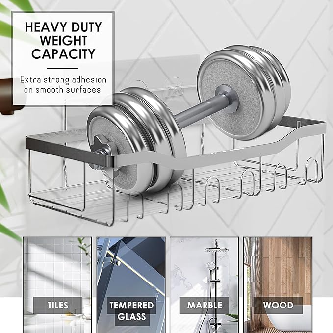 Clara Clark Grey Bathroom Set - Bathroom Sets with Shower Curtain and Rugs, 26PC Bathroom Accessory Set, Shower Curtain Set with Adhesive Corner Shower Caddy Hanging & Soap Dispenser