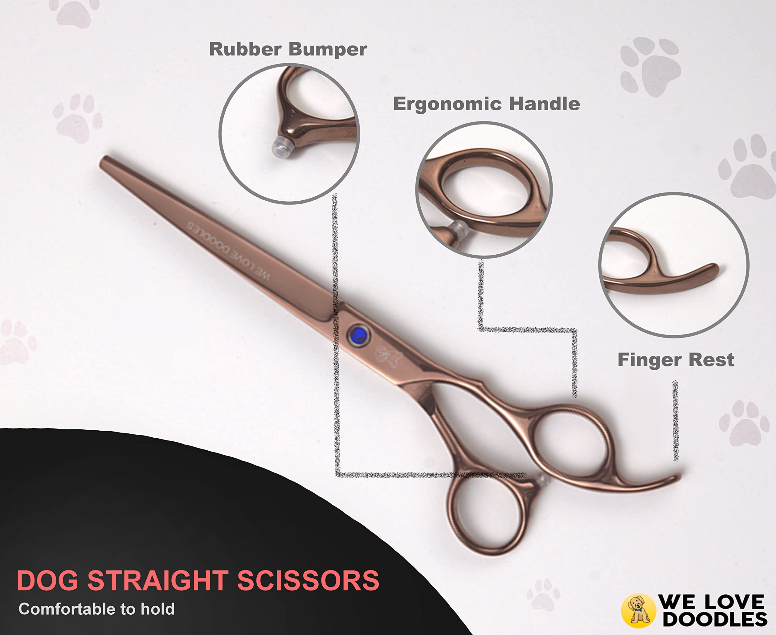 Dog Grooming Scissors Kit, 4 Pieces, Curved, Straight & Thinning Shears Set