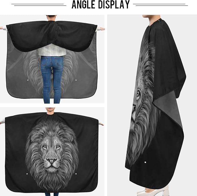 visesunny Lion Black White Pattern Barber Cape Anti-Static Hair Cutting Cape with Snap Closure Professional Salon Polyester Cape Barber Water-Resistant Hairdressing Cape Adjustable Snap for Hairstylis