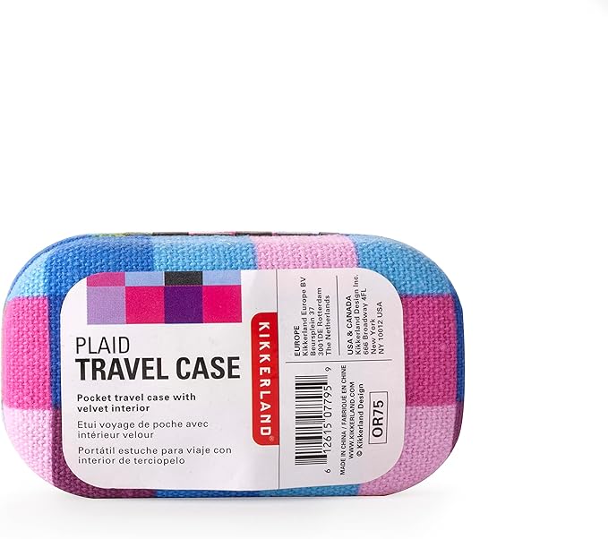 Kikkerland Multi Color Plaid Print Small Travel Portable Compact Organizer Case Container for Earbuds, Jewelry, Loose Change