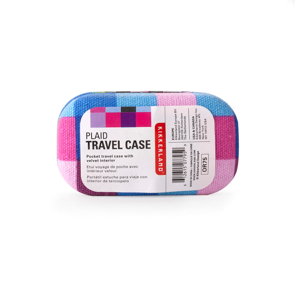 Kikkerland Multi Color Plaid Print Small Travel Portable Compact Organizer Case Container for Earbuds, Jewelry, Loose Change