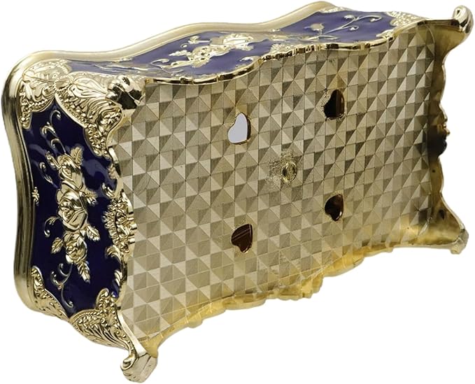 9.45"x5.43"x3.94" Luxurious Rose Tissue Box with Imitation Diamonds, Embossed Flowers, Elegant Tissue Paper Holders for Home Toilet Bath Hotel,Gold Transparent-Blue