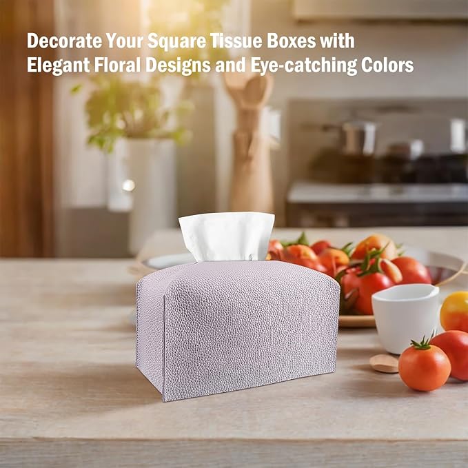PARIERIS Tissue Box Cover PU Leather Tissue Holder Rectangle Facial Tissue Case Tissue Box Organizer Dispenser for Bathroom, Kitchen, Home, Office, Tabletop (Violet, Tall)
