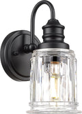 Black Wall Sconces, HWH Rustic Industrial Wall Lamps, 1-Light Sconces Wall Lighting with Bell-Shaped Clear Glass, Bathroom Vanity Light Fixture for Bedroom Living Room Kitchen, 5HZG106B BK