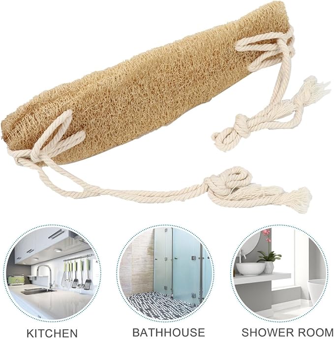 ORFOFE Exfoliating Loofah Back Scrubber Strap Double-Sided Natural Loofah Sponge Bath Body Scrubber for Shower Back Washing Beige Natural Fiber Suitable for Daily Bathing and Skin Care
