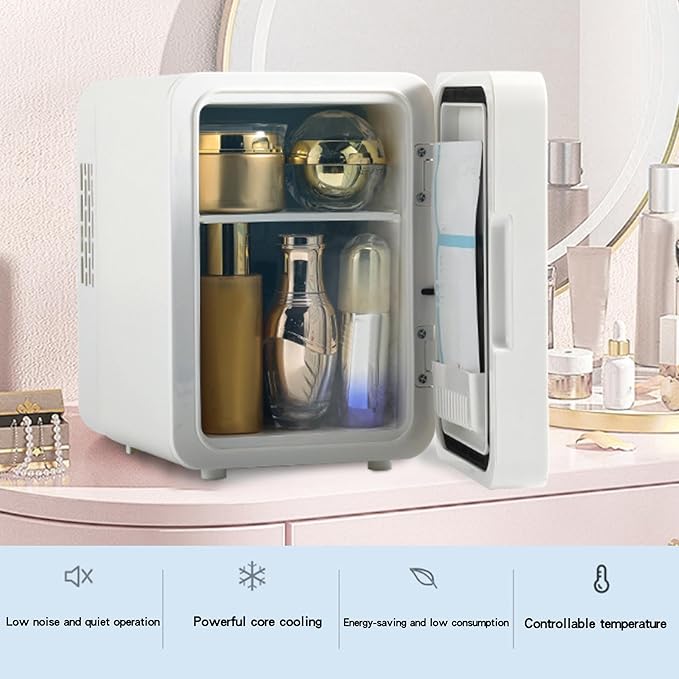 ZLPTEAM Mini Fridge with Mirror Door & Adjustable LED Lights - 8L Cosmetic Skincare Fridge for Bedroom,Dorm,Mini Car Refrigerator Portable Quiet Cooling,Gift for Women