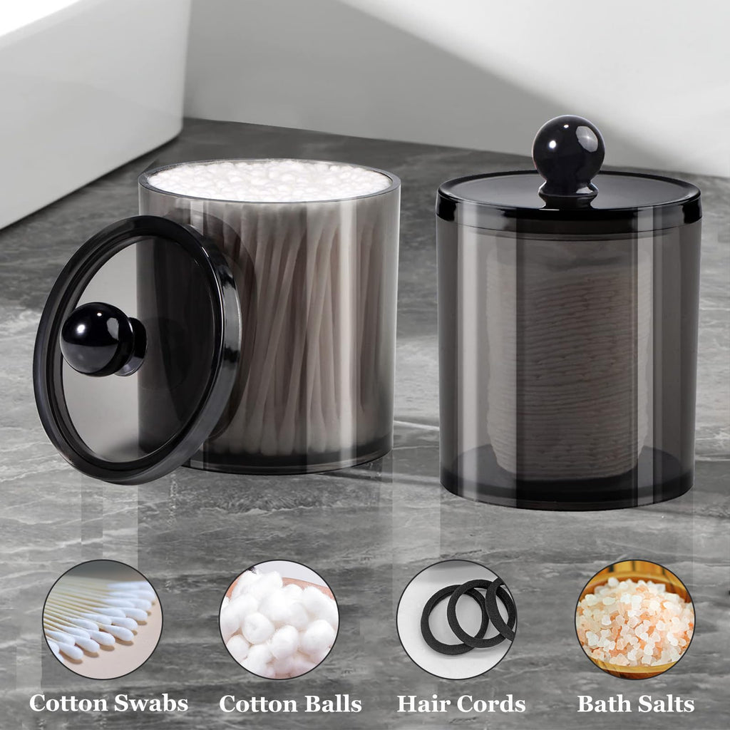 SheeChung 8 Pack Black Qtip Holder,Acrylic Apothecary Jars with Lids
