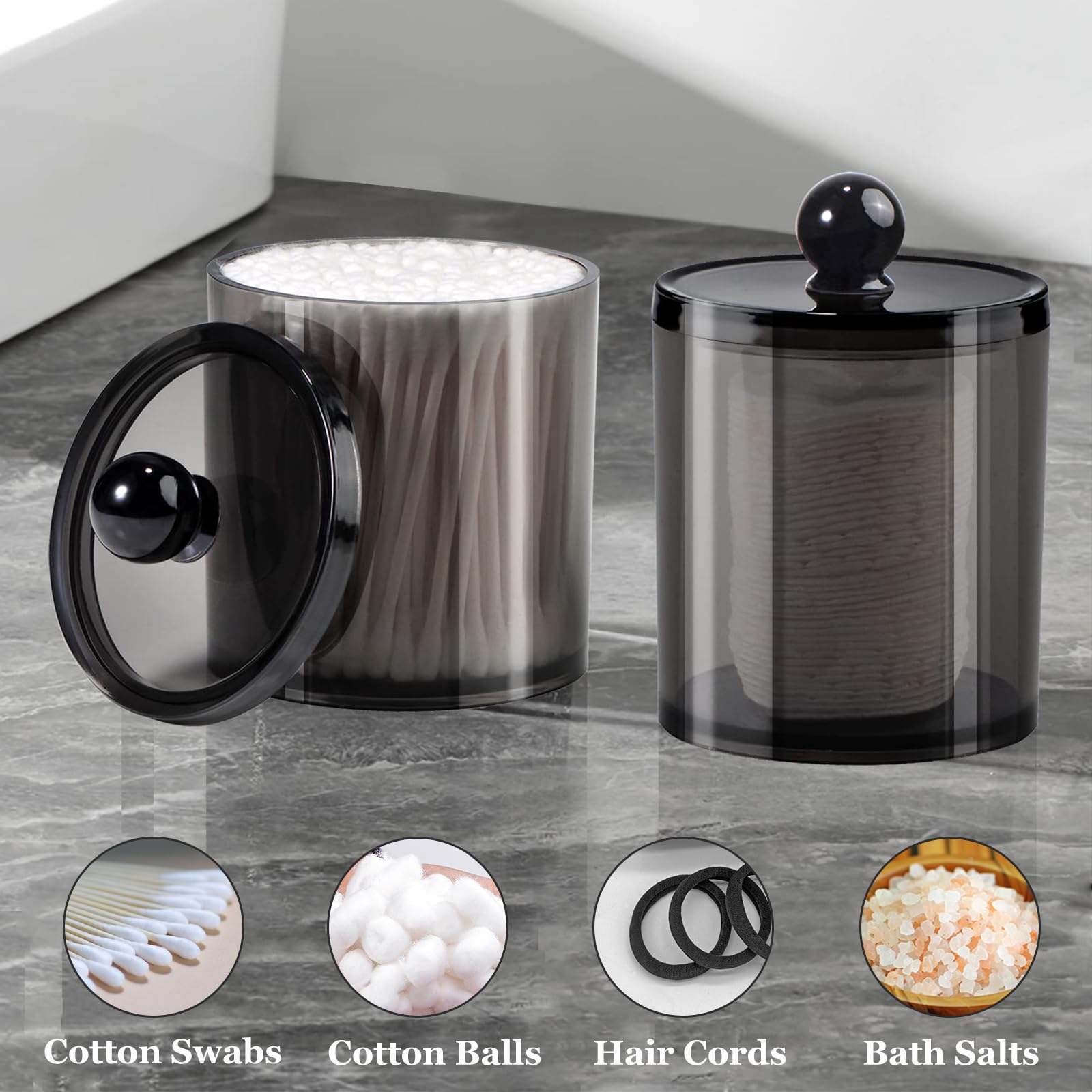 SheeChung 8 Pack Black Qtip Holder,Acrylic Apothecary Jars with Lids