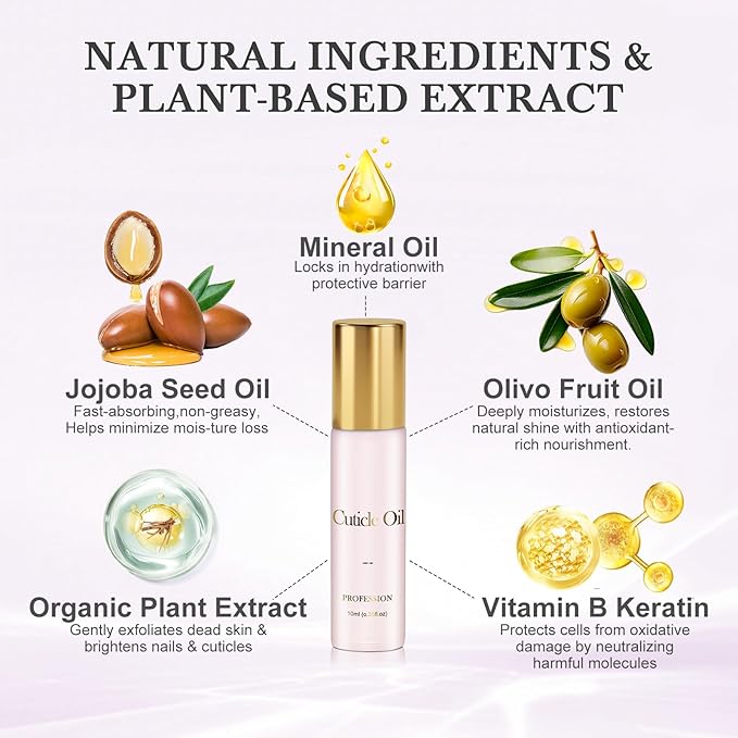 Cuticle Oil, Scented Roll on Nail Oil for Nails, Rose & Lavender, 20 ml