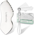 LeMeeOly 2Pcs Gua Sha Facial Tools Stainless Steel, Detailer GuaSha Set for Face Neck, Natural Skin Care Metal Gua Sha Lymphatic Drainage Face Massage Tool (Guasha & Eye Cream Applicator)