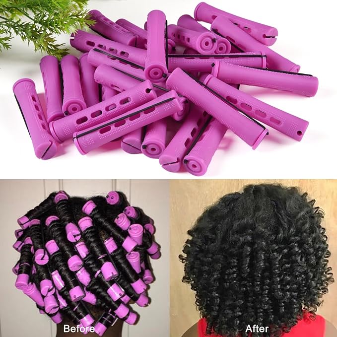 FEEL ME 30Pcs Purple Perm Rods for Long Short Hair, Plastic Cold Wave Rods, Non-Slip, Heatless, Medium Size