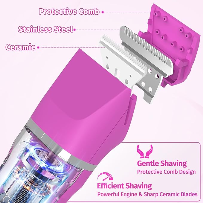 Bikini Trimmer for Women,5-in-1 Electric Razors for Women,Electric Shaver for Women's,IPX7 Waterproof Trimmer for Men Legs,with 5 Replaceable Blade Heads,USB Recharge Dock（Rose Pink）